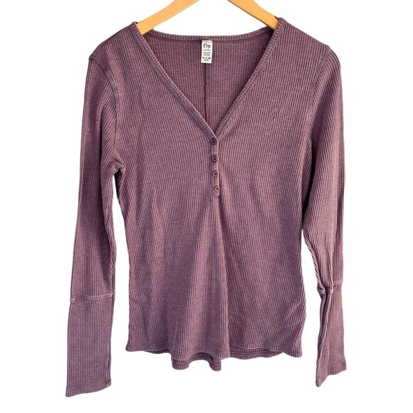 Zyia Active Don't Wake Me Purple Waffle Knit Button Front Henley Top - Large - Picture 1 of 3